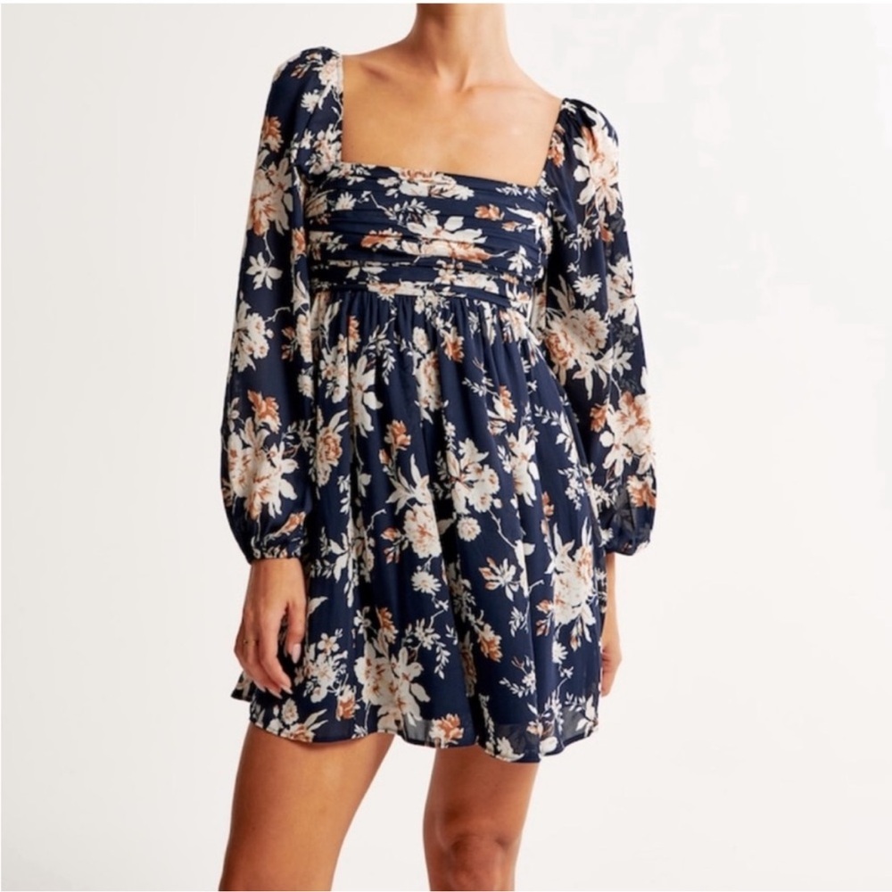 Abercrombie & Fitch Emerson Balloon Sleeve Mini Dress Navy Floral XS